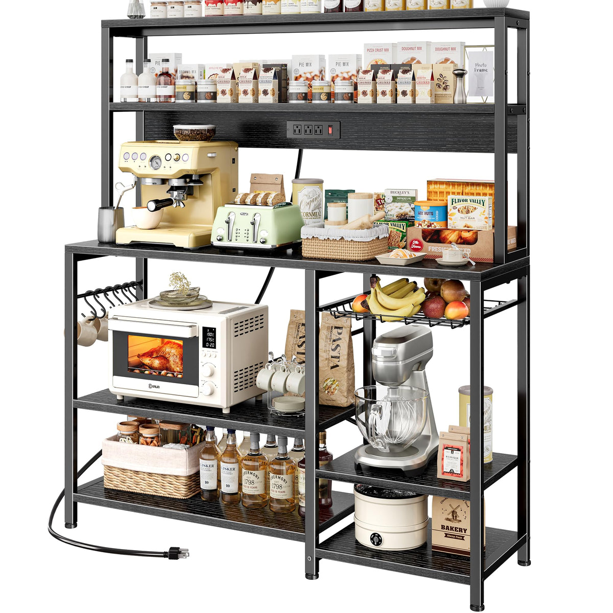 SUPERJARE Bakers Rack with Power Outlet, 35.4 Inches Coffee Bar with Basket