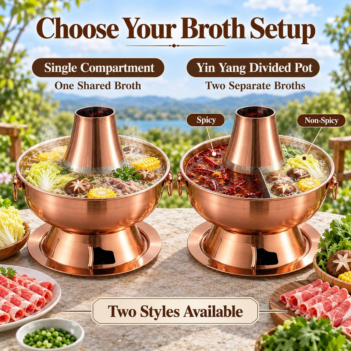 Charcoal Hot Pot, Chinese Charcoal Hot Pot Cooker for Camping (Gold)
