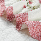 5-Piece Quilted Microfiber Daybed Cover Set with Floral Embroidery, All Season Luxurious Bedding with Matching Shams and Bed Skirt, 75"x39", Pink Flower
