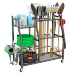 WALMANN Garden Tool Organizer with Wheels, Rakes/Shovels/Yard Tools Stand