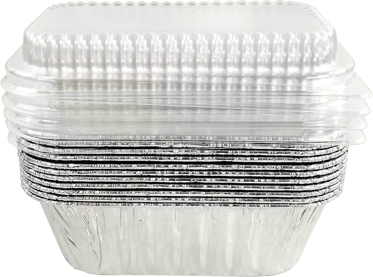 PACTOGO Disposable 1 lb. Aluminum Foil Mini Loaf Pans with Clear Low Dome Lids (Pack of 20 Sets)