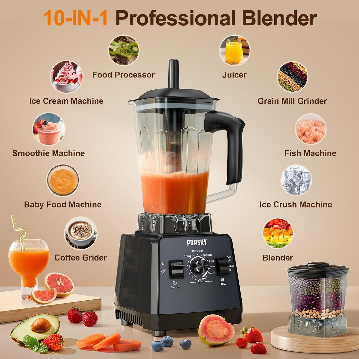 Smoothies Blender, Max.2400W/1000W PRASKY Professional Blender, 68oz