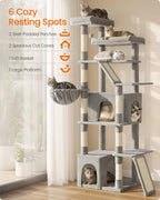 Feandrea 72.6-Inch Tall Cat Tree Tower for Indoor Extra Large Cats, Scratching Posts, Scratching Boards, Multi-Level Design, Dove Gray UPCT014G101S