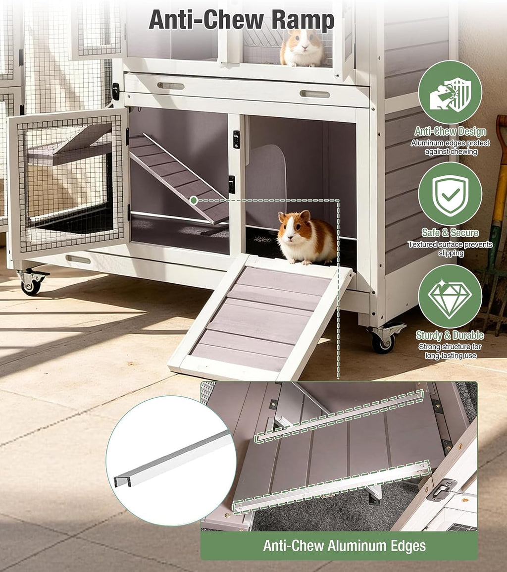 44" L Large Two-Tier Guinea Pig Cages with Anti-Chew Ramp