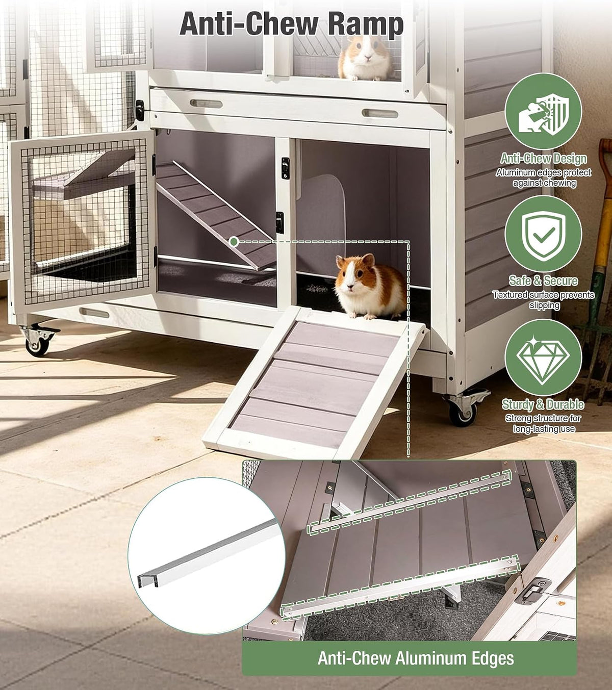 44" L Large Two-Tier Guinea Pig Cages with Anti-Chew Ramp