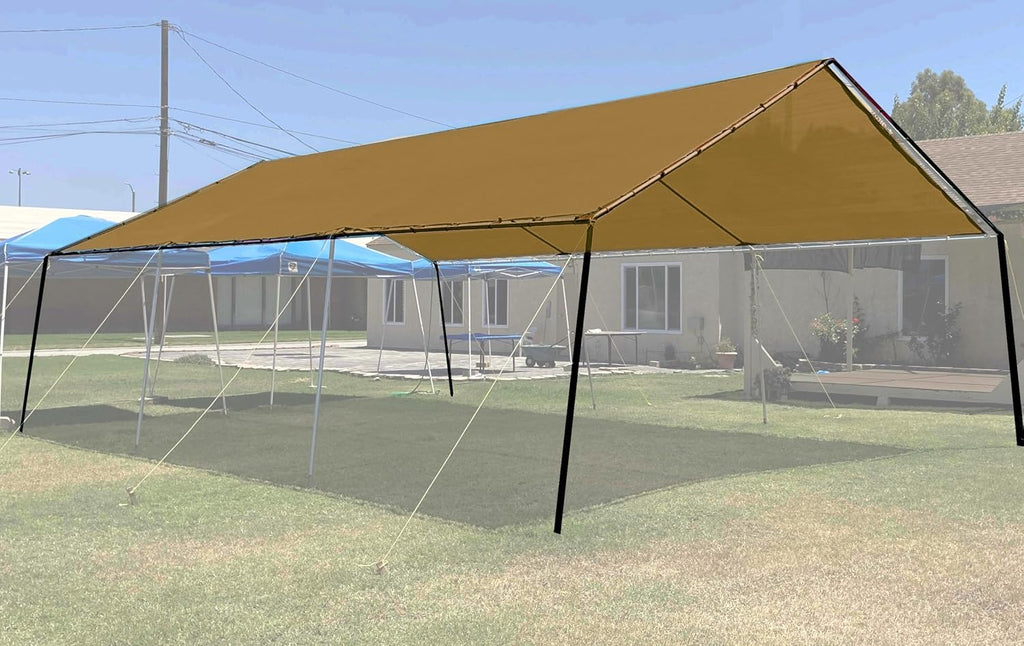 12'x20' Beige Tan Mesh Super Heavy Duty Mesh Tarp Net Sail Sun Shade Awning and Fence Screen Patio and Canopy Cover (Finished Size 11'.6 x 19'.6)