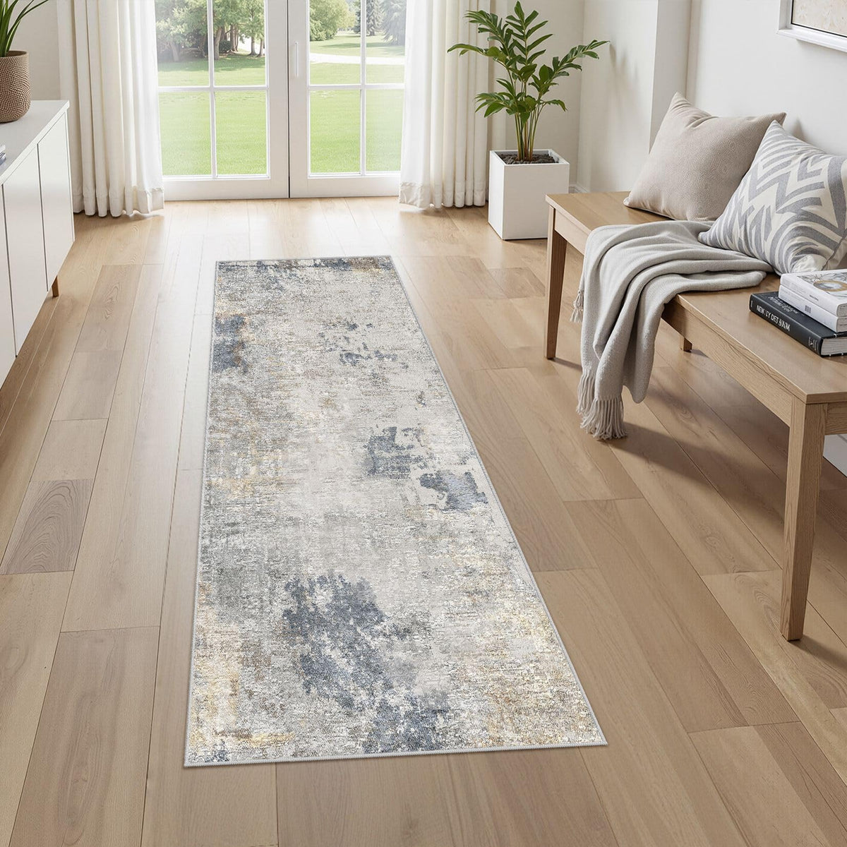 UERMEI 9x12 Area Rug Living Room Rugs - Washable Neutral Modern Abstract Soft Thin Large Rug Indoor Floor No Slip Rug Carpet for Bedroom Under Dining Table Home Office Decor - Brown Grey