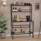 Bakers Rack with Open Bottom, 63''H Metal Microwave Stand with 8 Hooks, 4-Tier Heavy Duty Baker's Rack with Mesh Shelf, Multi-Purpose Display Rack&Potting Bench Table for Patio, Black