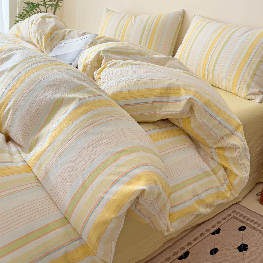 Plaid Duvet Cover Set Washed Cotton,Queen(90"x90"),Multicolor Gingham