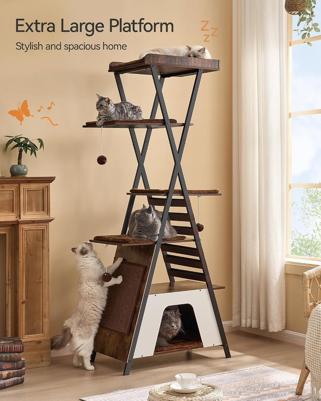 FourFurPets 72.4" Modern Cat Tree for Indoor Cats, Multi-Level Cat Condo