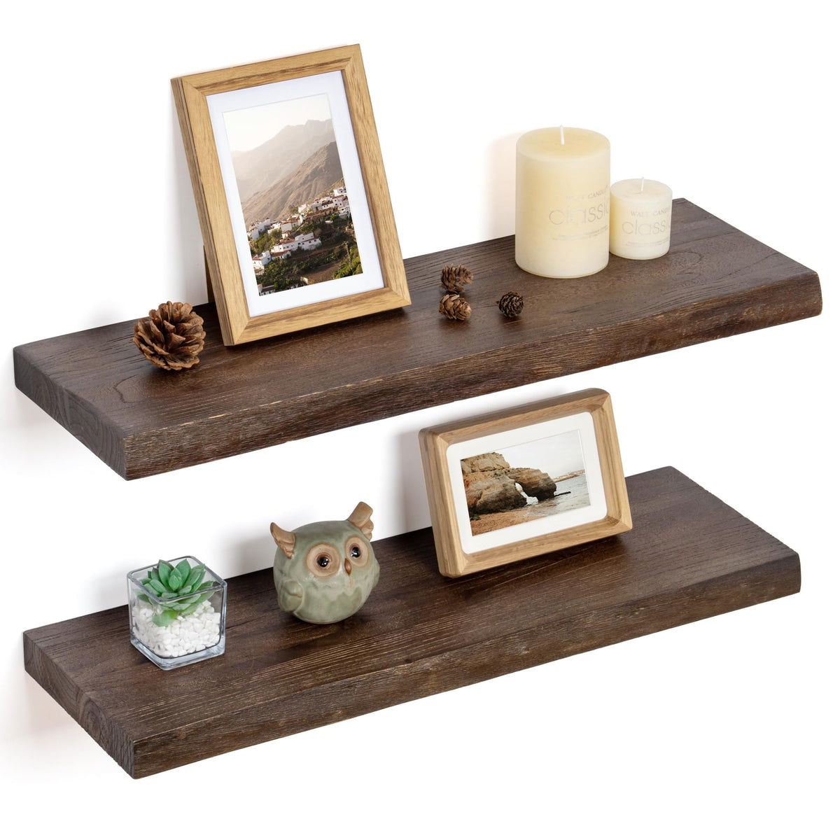 Floating Shelves for Wall, Solid Elm Wood Shelves, 24in Set of 2, Natural
