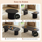 HUAHUU Extendable Round Dining Table for 4-8, 39in-77in Long Large Kitchen Table with Fluted Base, Space Saving Modern Farmhouse Oval Dinner Tables for Dining Room, Kitchen, Living Room, Black