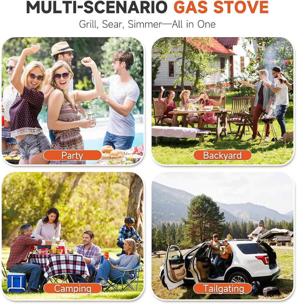 2-Burner Propane Camp Stove, High Pressure Outdoor Gas Burner