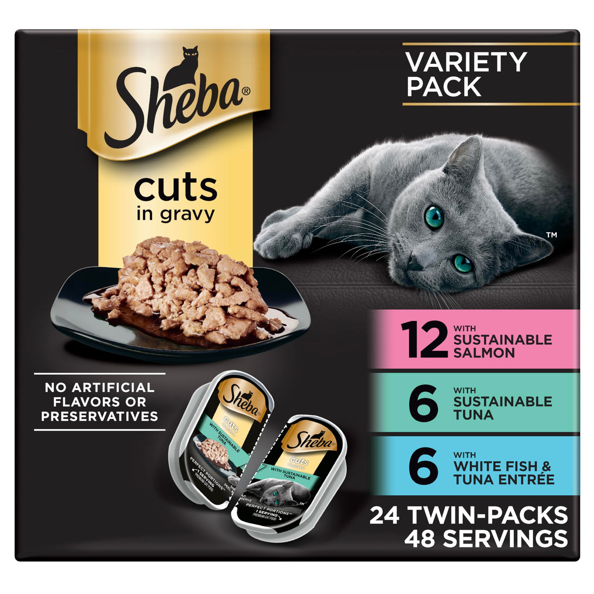 Sheba Perfect Portions Cuts Wet Cat Food, Variety Pack, 2.6 oz, 48 ct