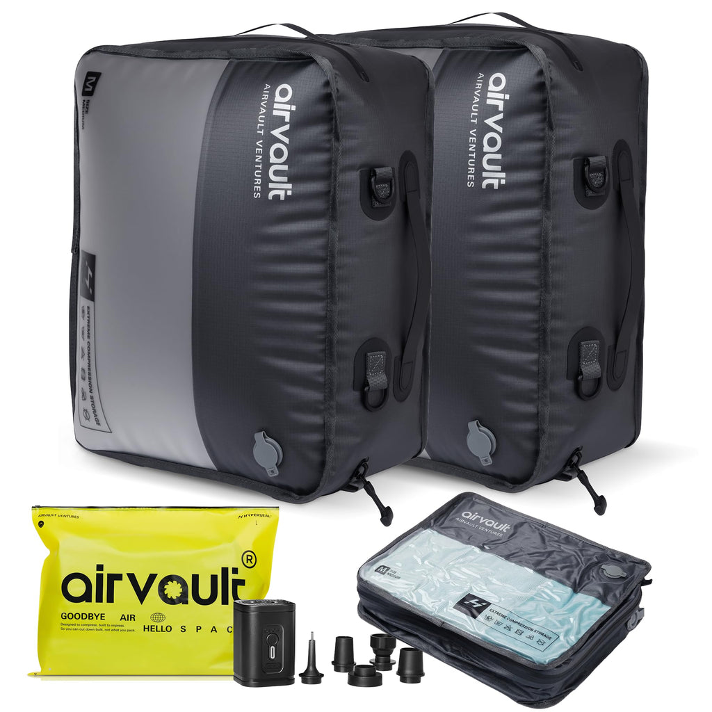 AirVault Reusable Vacuum Compression Travel Bag for Carry-On Suitcase and Backpack, Recycled IPX8 Waterproof Space Saver Vacpack (21L Gray (3-Pack) (Air Pump Included)
