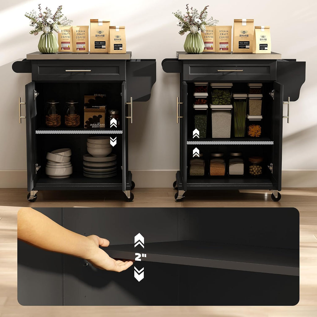 HOMCOM Kitchen Island on Wheels with Stainless Steel Countertop Black
