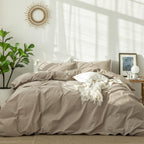 MooMee Duvet Cover Set 100% Washed Cotton Linen Like King