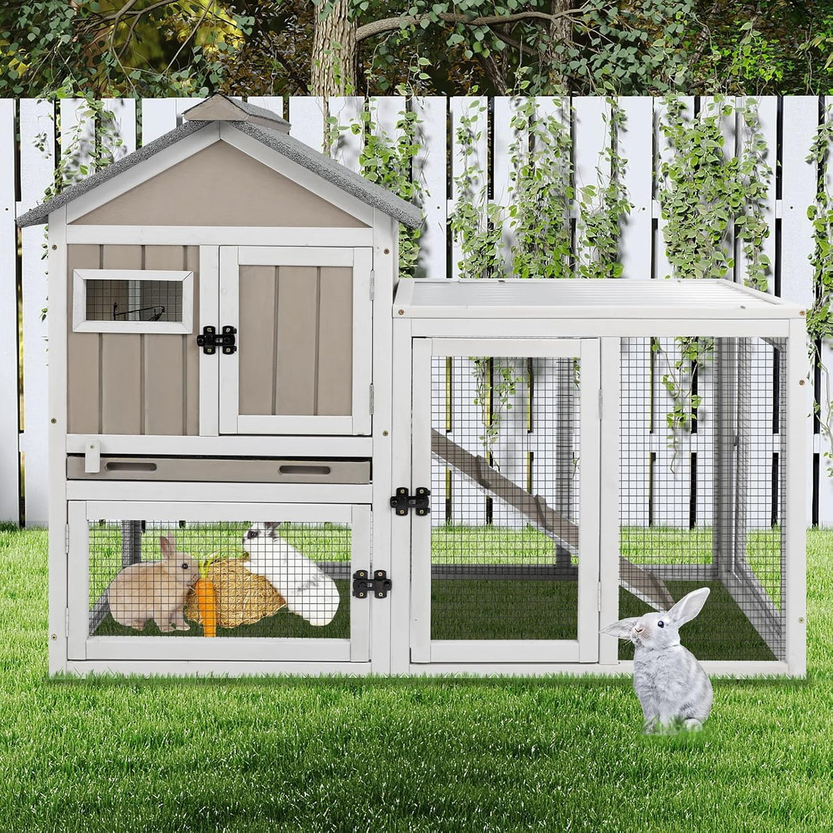 Ketive 48" L 2-Story Rabbit Hutch, Chew-Resistant Ramp, Expandable
