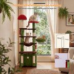 IRONCK 58" Cute Mushroom Cat Tree with Condo and Hammock