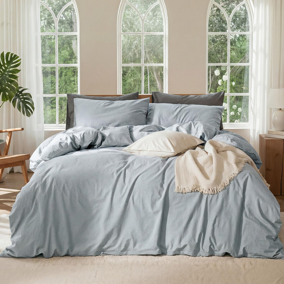 100% Linen Duvet Cover, Soft 3pcs Bedding Set with Zipper Closure, Natural Texture, Breathable for Hot Sleeper,Comforter Not Included(Flax Linen,Queen(90 * 90))