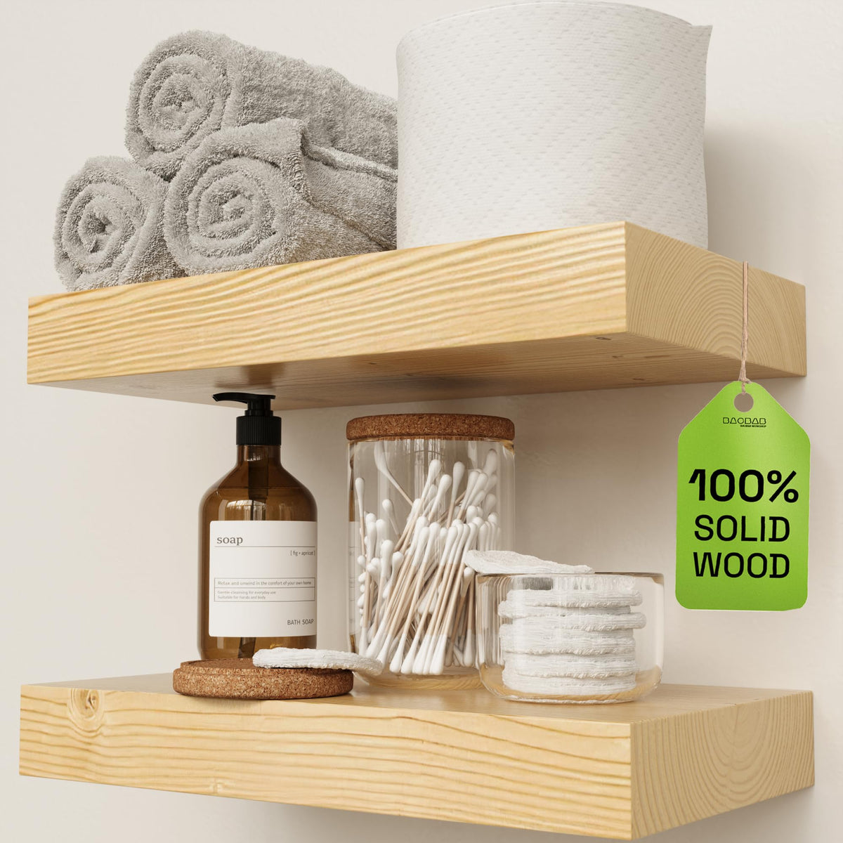Solid Wood Floating Shelves for Wall 36 Inches Long, Walnut Wooden Shelf
