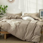 MooMee Duvet Cover Set 100% Washed Cotton Linen Like King