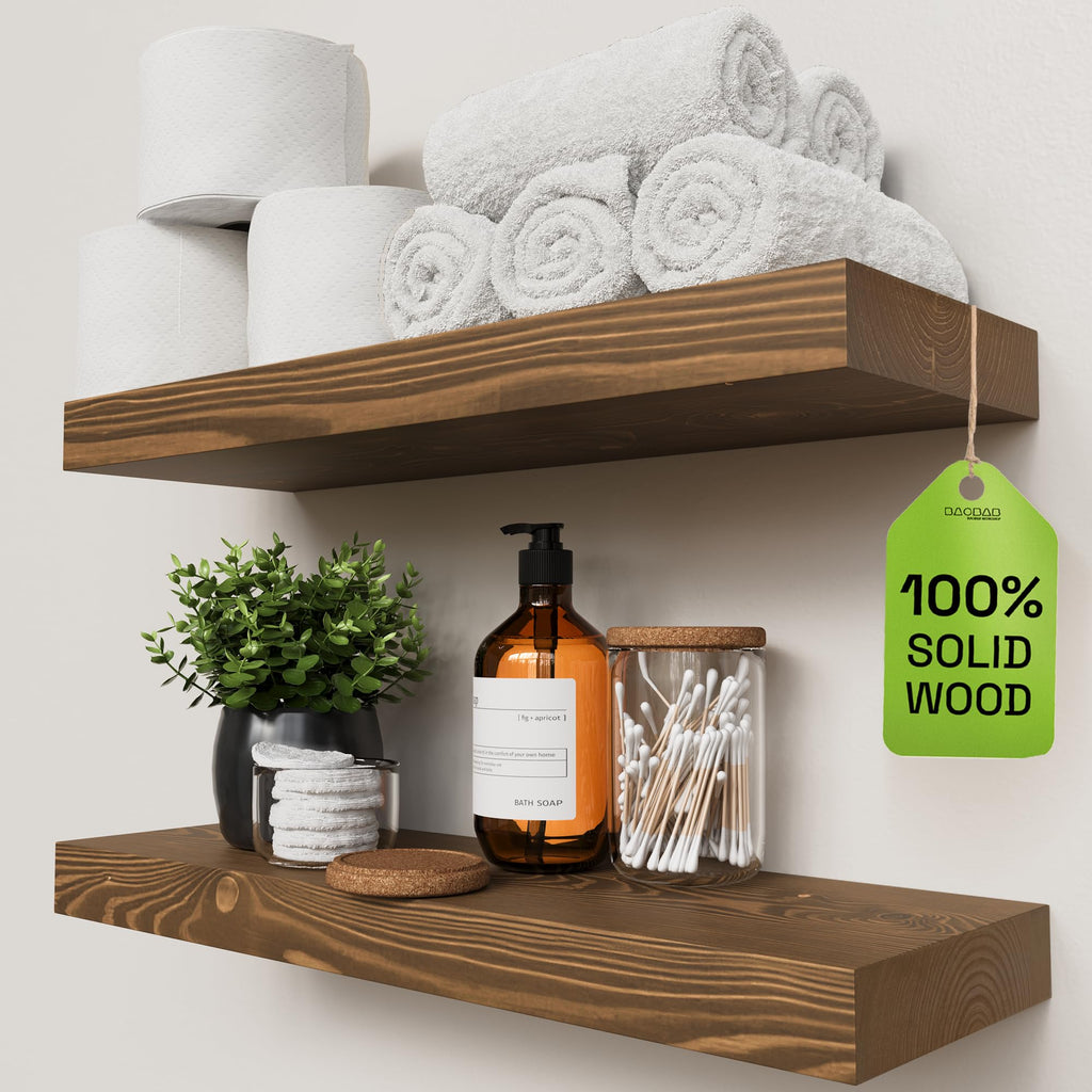 Solid Wood Floating Shelves for Wall 36 Inches Long, Walnut Wooden Shelf