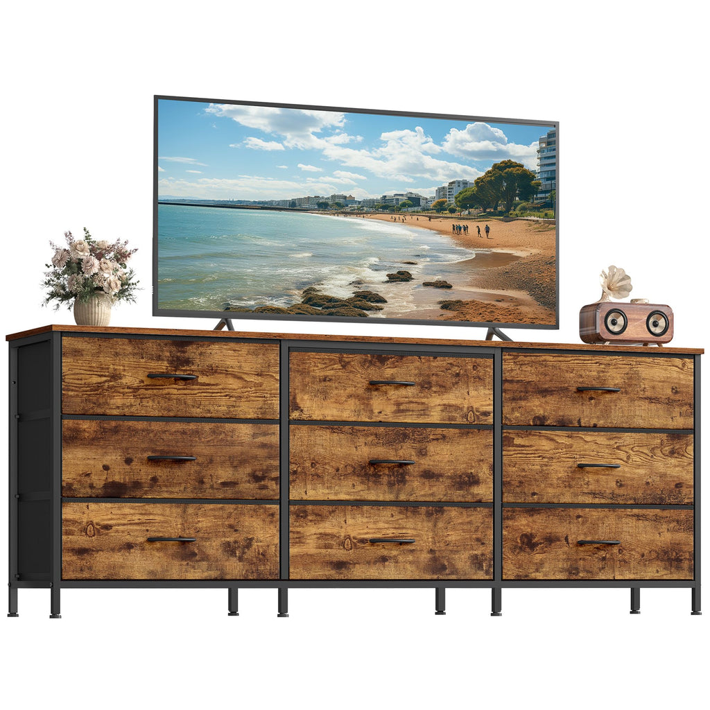 SONGMICS Dresser with 9 Fabric Drawers, TV Stand for TVs Up to 70 Inches