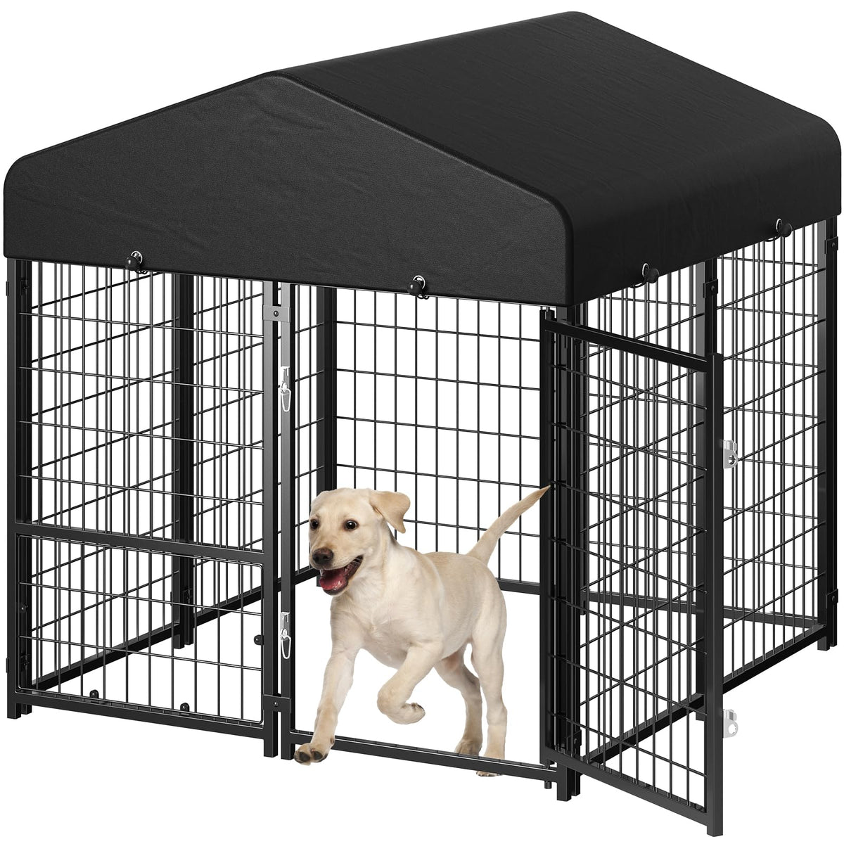 Dog Kennel Outdoor, Large Outside Dog Kennel with Roof & Swivel Feeders/Removable Doggy Door Allow Connecting Your Dog House, Heavy Duty Dog Run Pen for Medium/Large Dogs (8'L x 4'W x 6'H)