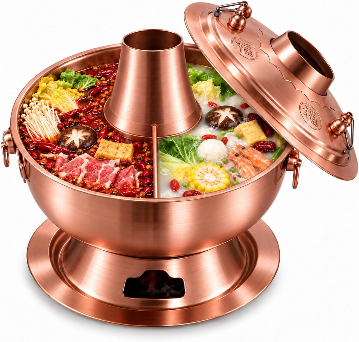 Charcoal Hot Pot, Chinese Charcoal Hot Pot Cooker for Camping (Bronze)