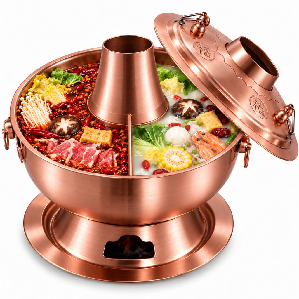 Charcoal Hot Pot, Chinese Charcoal Hot Pot Cooker for Camping (Bronze)