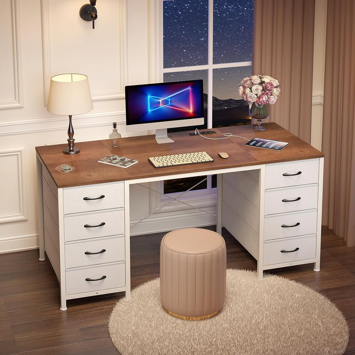 50 Inch Computer Desk with 8 Drawers for Home Office, Bedroom, Living Room
