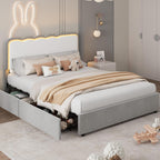 IDEALHOUSE Twin LED Bed, 2 Drawer Trundle, Pink Wave Headboard