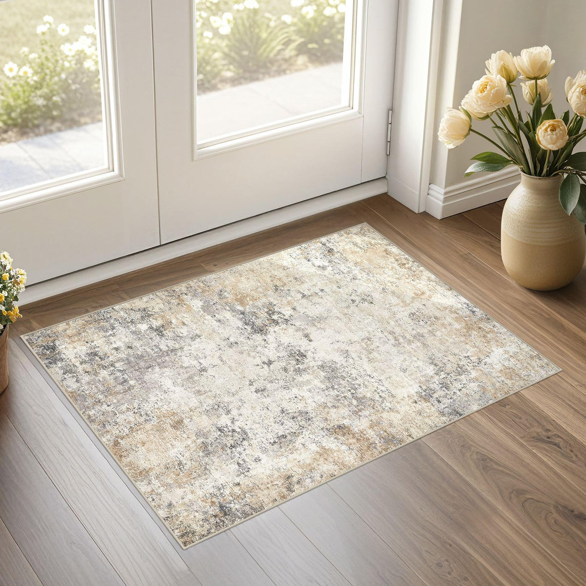 UERMEI 9x12 Area Rug Living Room Rugs - Washable Neutral Modern Abstract Soft Thin Large Rug Indoor Floor No Slip Rug Carpet for Bedroom Under Dining Table Home Office Decor - Brown Grey
