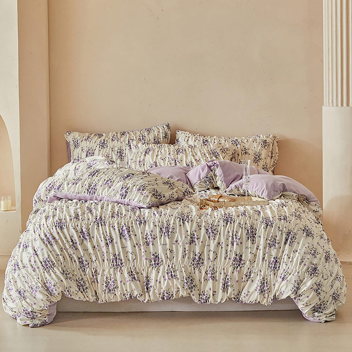 Floral Duvet Cover Set Muslin Cotton Queen(90"x90"),Pink Flower