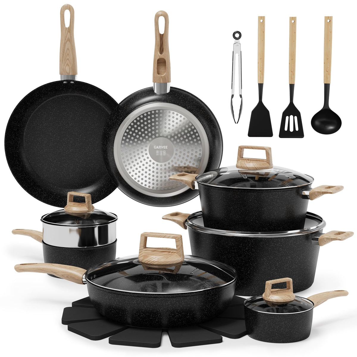 Garvee 21 Piece Non-Stick Pots and Pans Set Ceramic Cookware