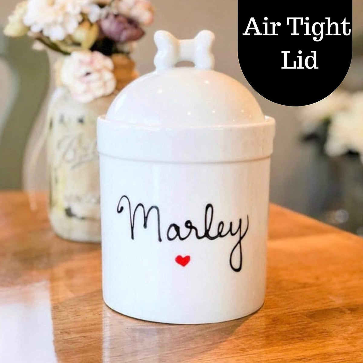 Large Personalized Dog Treat Jar – Airtight Ceramic Dog Treat Container with Silicone Seal and Bone Lid – Custom Dog Treat Storage Jar with Name for Kitchen Counter