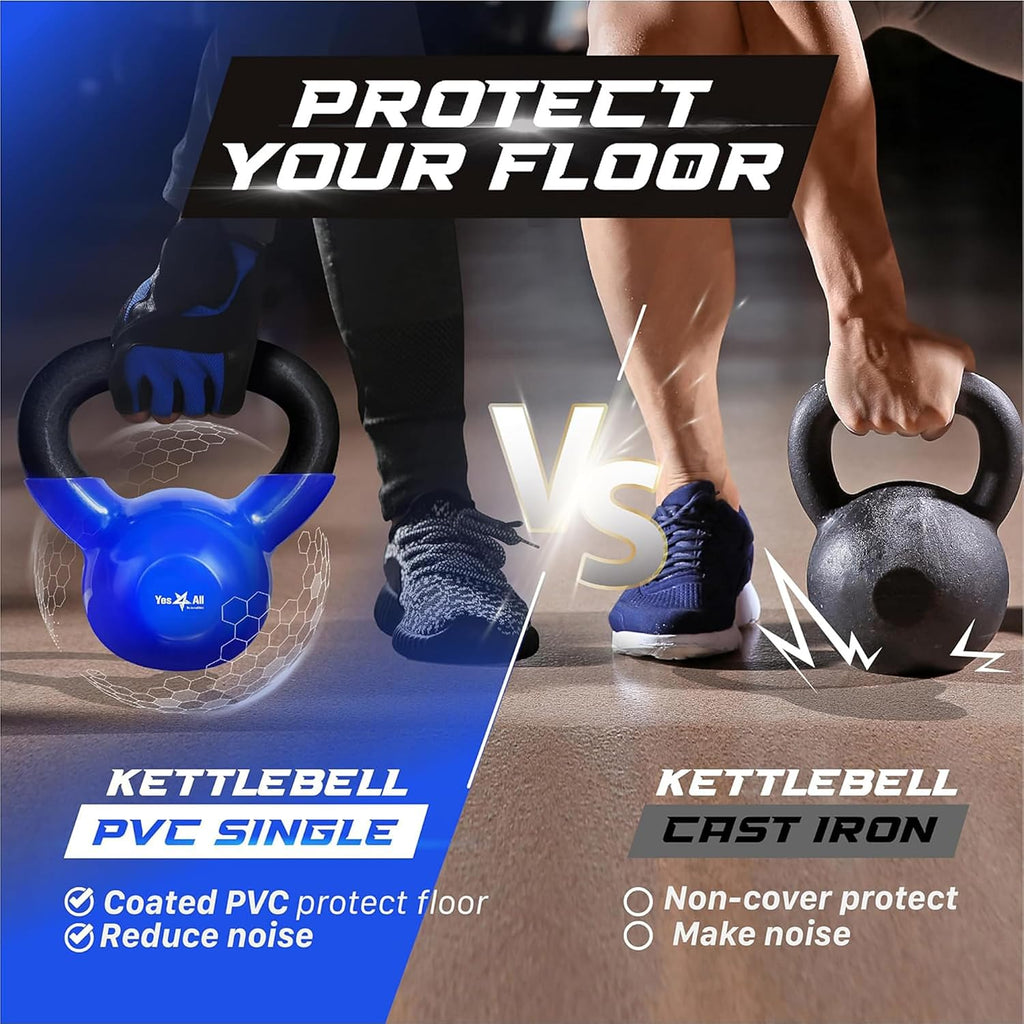 Yes4All Vinyl Kettlebell, 5–100 Lb Strength Training Kettlebell