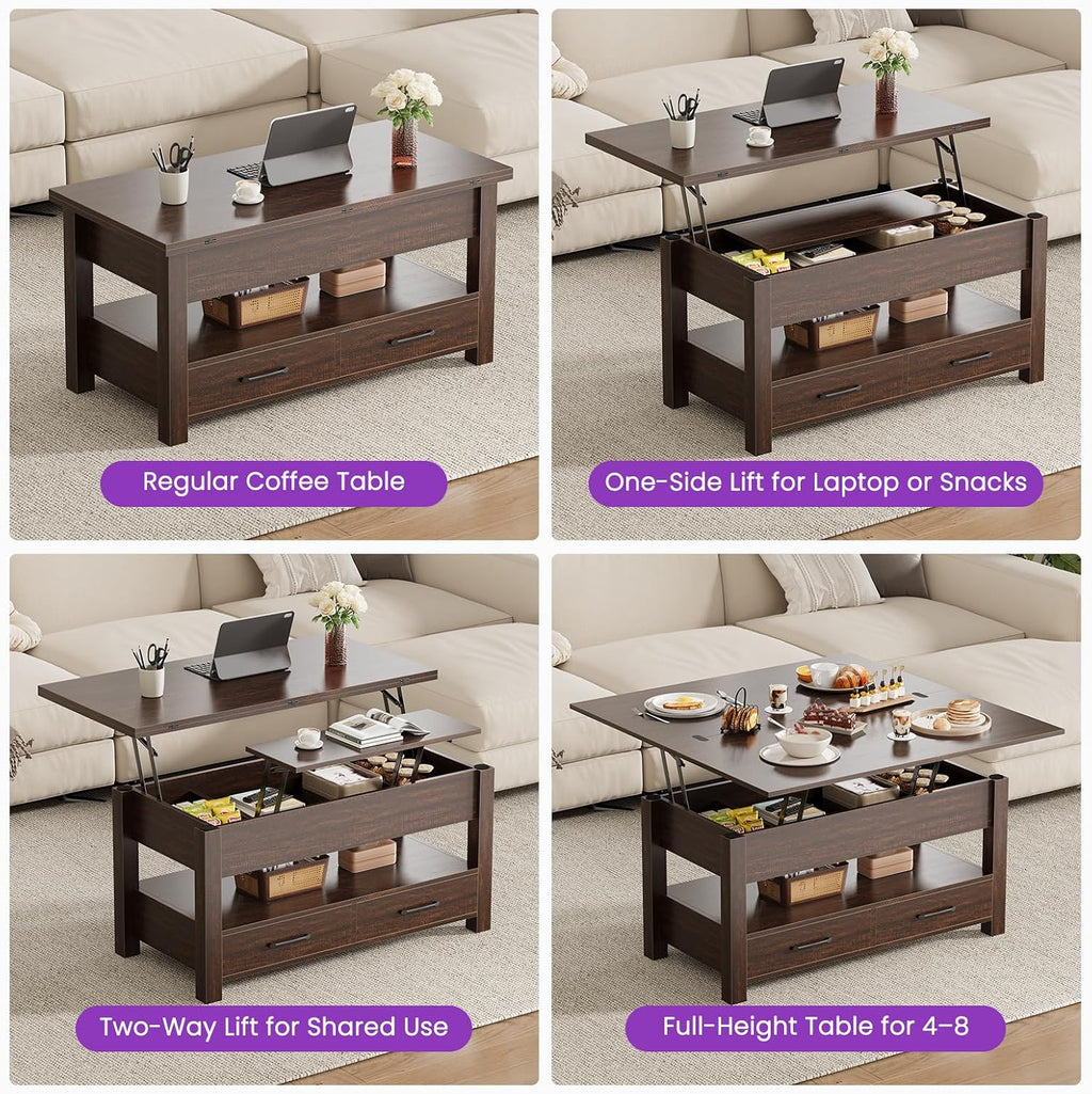 DUMOS 39.4" Convertible Lift Top Coffee Table, 4 in 1 Multifunctional Table