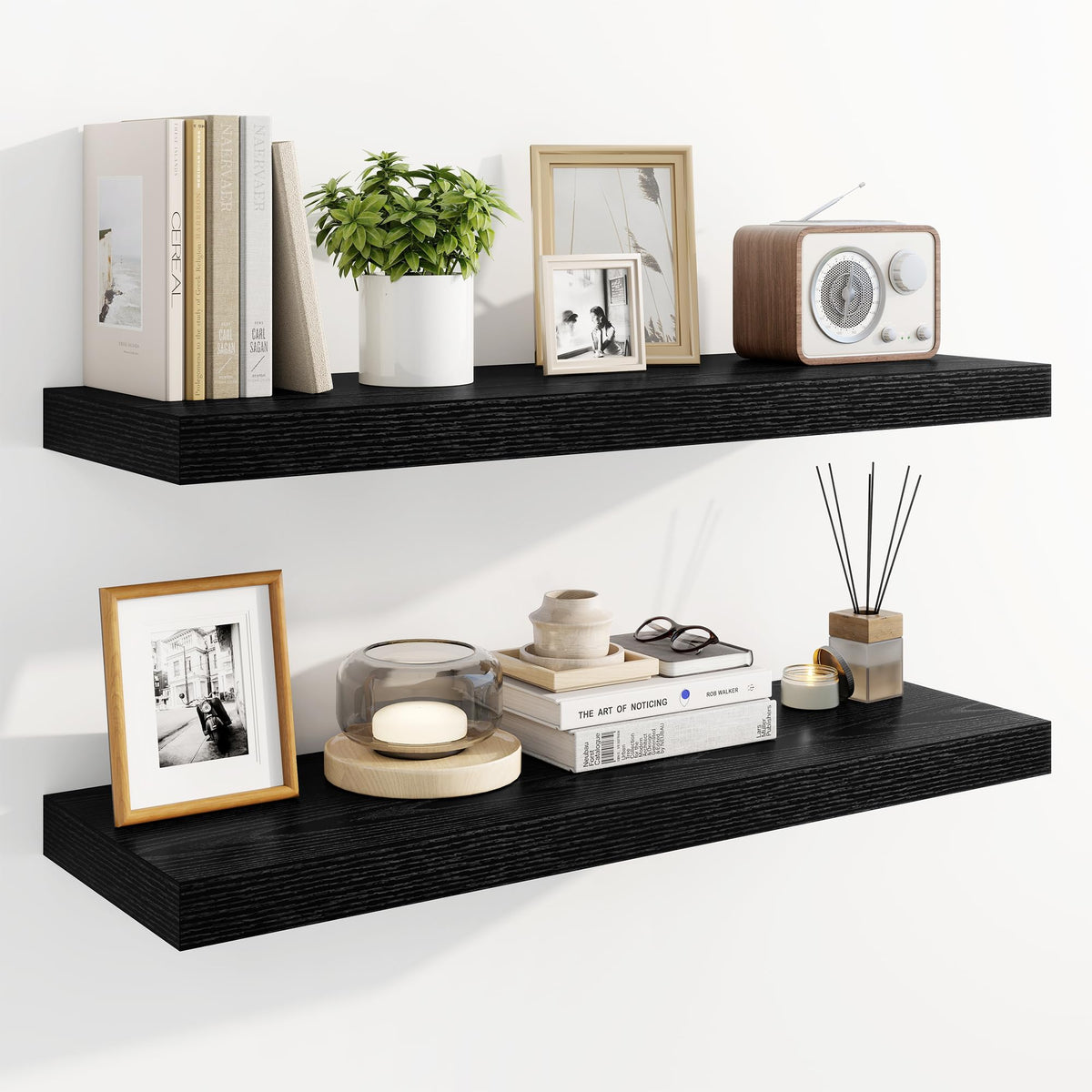 Marsmiles 55" Floating Shelves for Wall, Wooden Shelves with Invisible Brackets Set of 2, Rustic Farmhouse Wall Mounted Shelf for Kitchen Bathroom Living Room Study, White