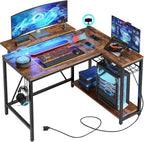 Bestier 42-Inch Pink L-Shaped Gaming Desk with Charging & LED
