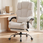 GTPLAYER Big and Tall Office Chair with Pocket Spring Cushion & Ergonomic Lumbar Support for Lower Back Pain Relief, High Back Computer Gaming Chair with Foot Rest, Comfy Teddy Fleece, White