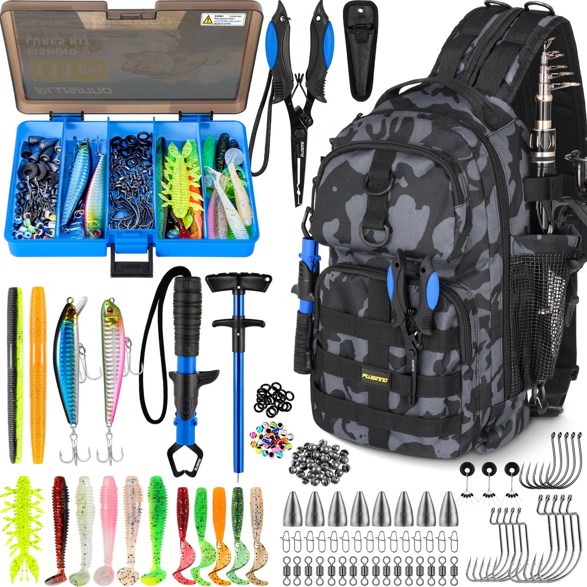PLUSINNO Fishing Backpack with Tackle Box Fishing Gear Kit Tackle Bag