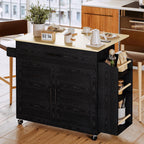 IRONCK Kitchen Island with Storage, Charging Station and Drop Leaf, Black