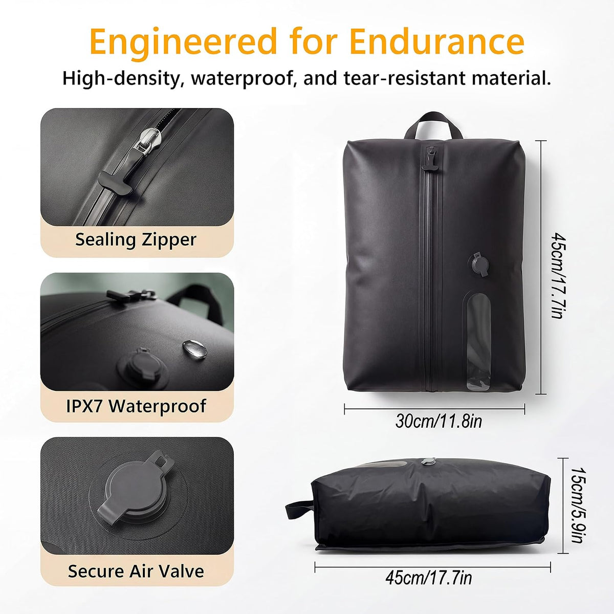 Travel Vacuum Bags with Pump, 18L Carry On Size Vacuum Compression Bags for Travel, Reusable Space Saver Luggage Vacuum Seal Kit with Rechargeable Electric Pump，Black Set (3-Pack)