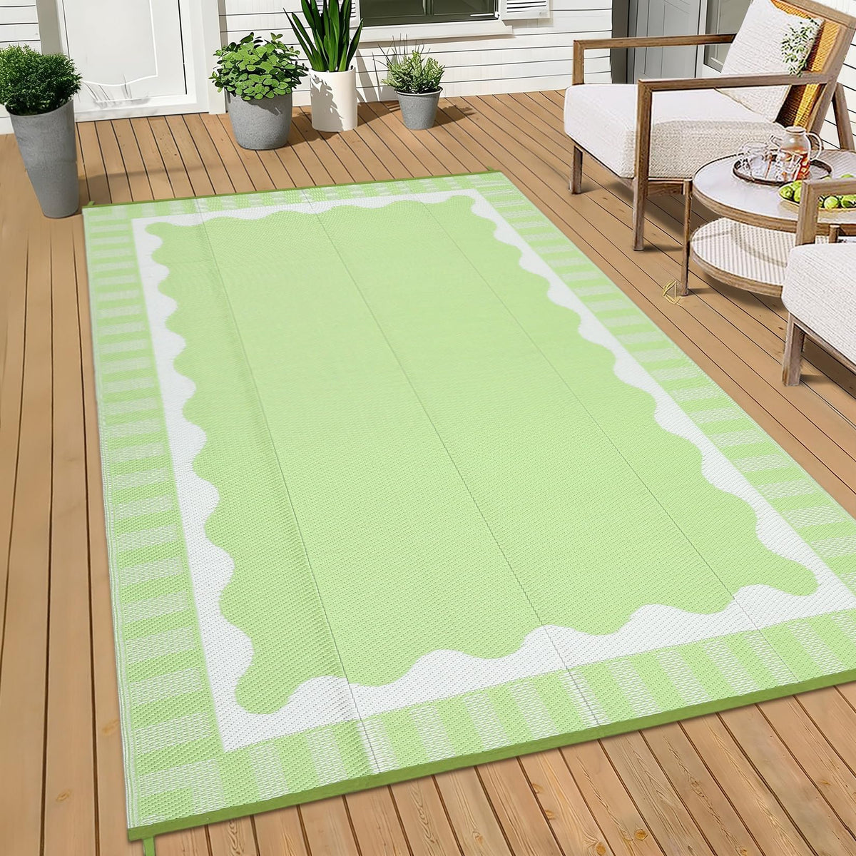 Garvee 5x8 Outdoor Rug Waterproof Modern Plastic Straw Rugs, Black Grey