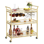VASAGLE Bar Cart Gold, Large Home Bar Serving Cart with 3-Tier
