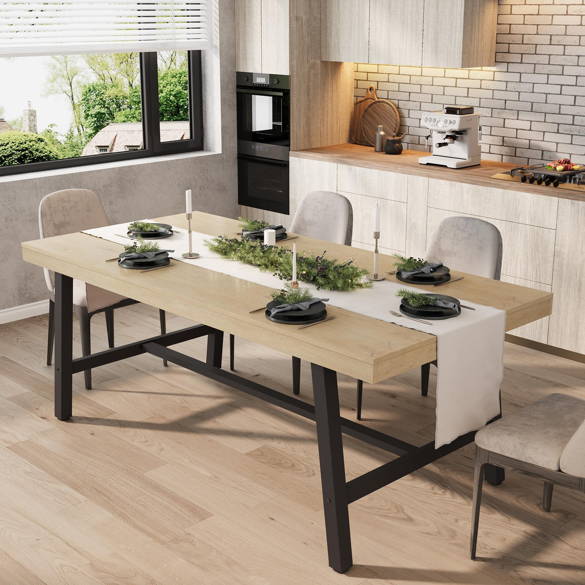 GarveeHome Industrial Dining Table for 6-8 People, 70.87" Long Large Kitchen Table with Sturdy Metal Frame, Rectangular Counter for Dinner, Kitchen, Dining Room (Grey, 71" Non-extendable)
