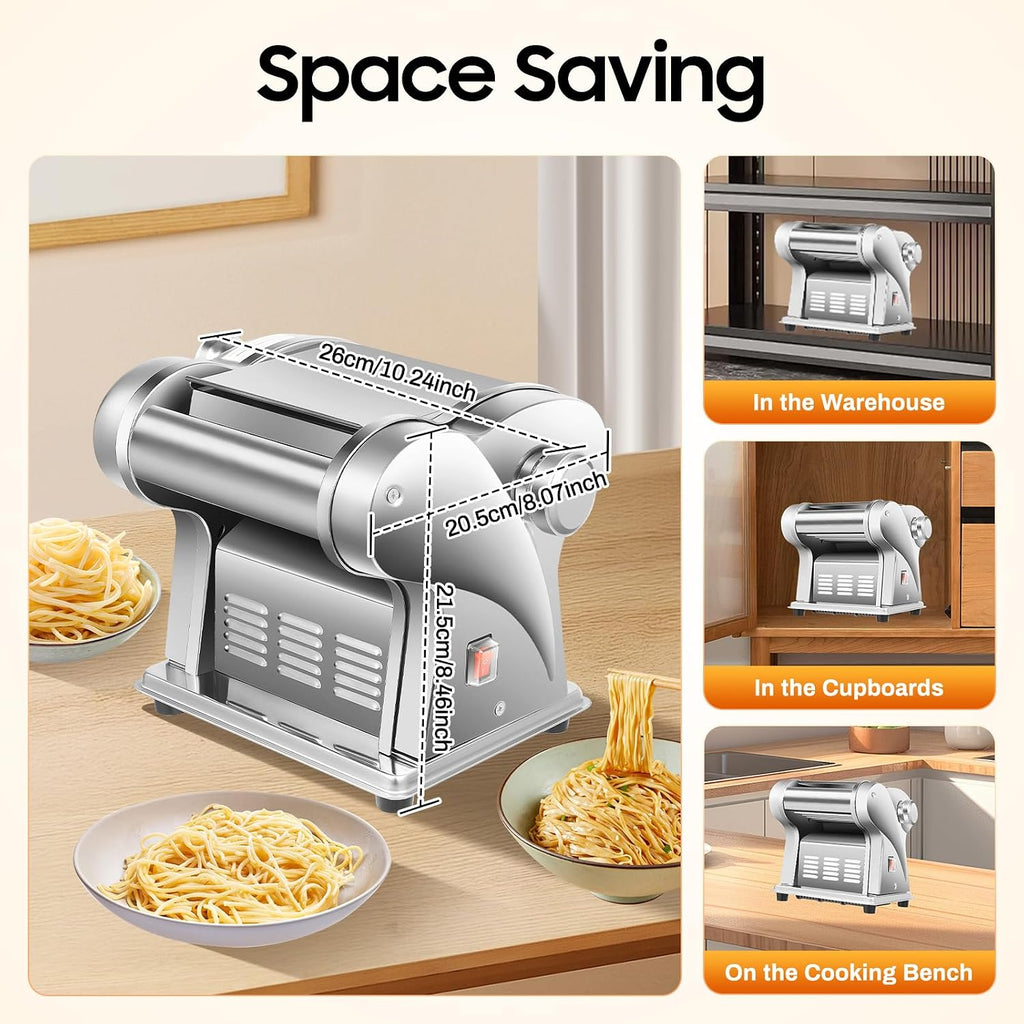 Bacocoo 2-in-1Pasta Maker with 8 Adjustable Thickness, Settings Noodle Maker with Rollers and Cutter, Make Spaghetti, Fettuccini, Lasagna, & More.(135W 110V)