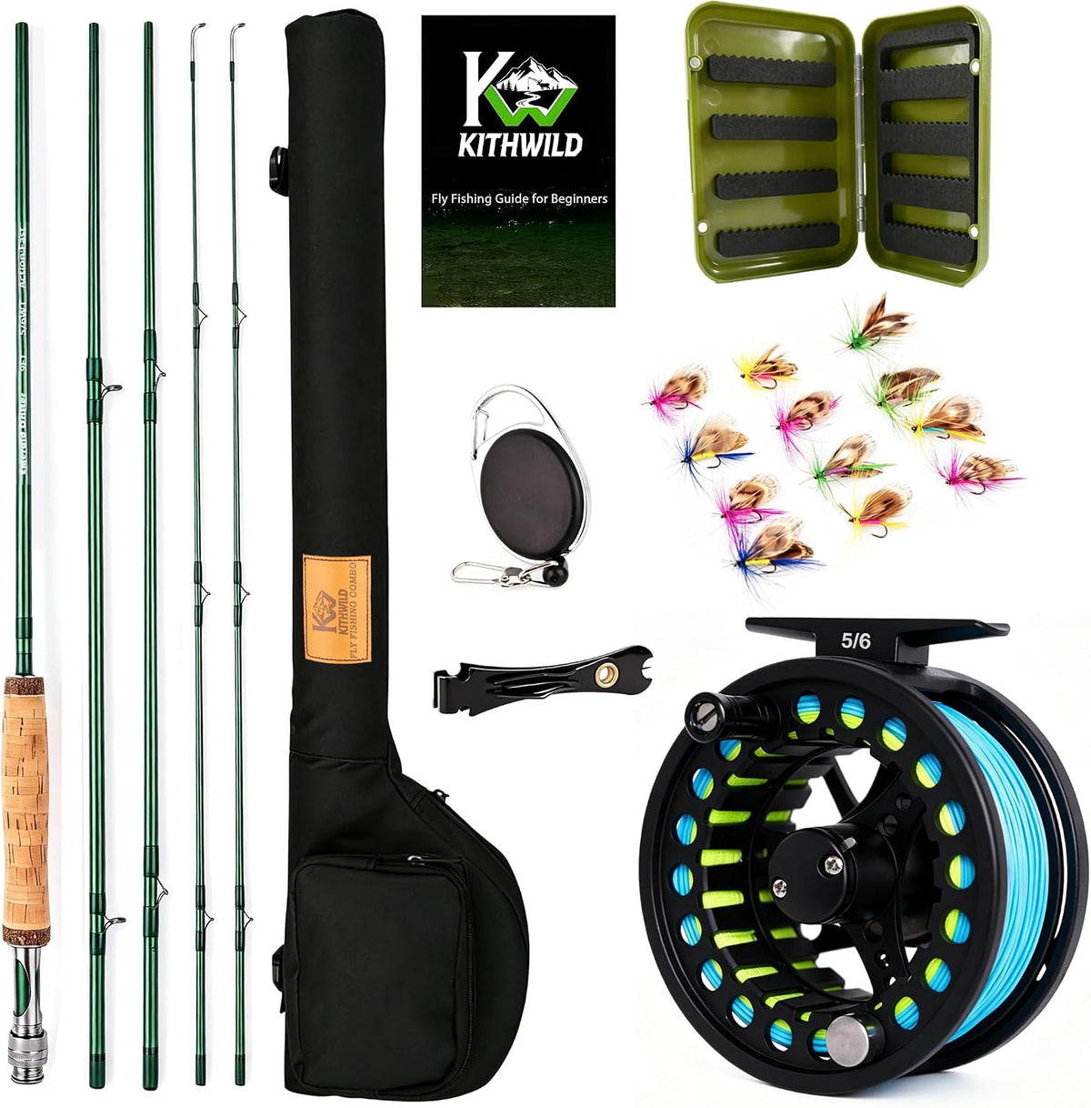 Fly Fishing Rod Combo, 4 Piece 5/6 Portable Fly Rod with Extra Tip, Pre-Loaded Fly Reel with Line Combo,Fly Box, Flies, Fly Fishing Complete Starter Package